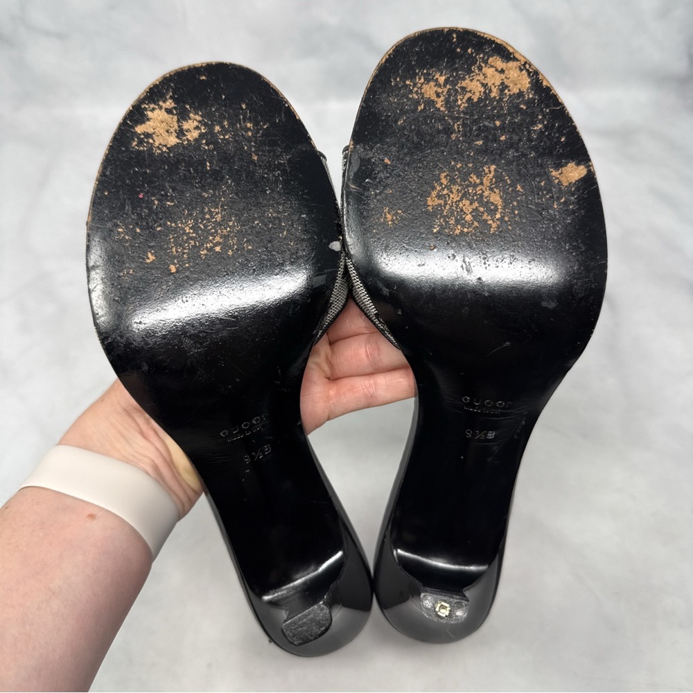 GUCCI Vintage 90s Y2K Monogram GG Leather Minimalist Slide Mule Sandal Heels 9.5 - Picture 11 of 16